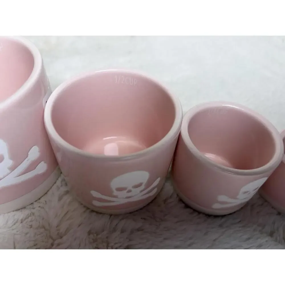 Pink Ceramic Skull & Crossbones Measuring Cup Set – Gothic Kitchen Decor​